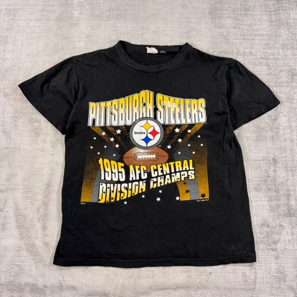Vintage Pittsburgh Steelers Shirt Mens Large Black 1995 AFC Champs Signal Sport